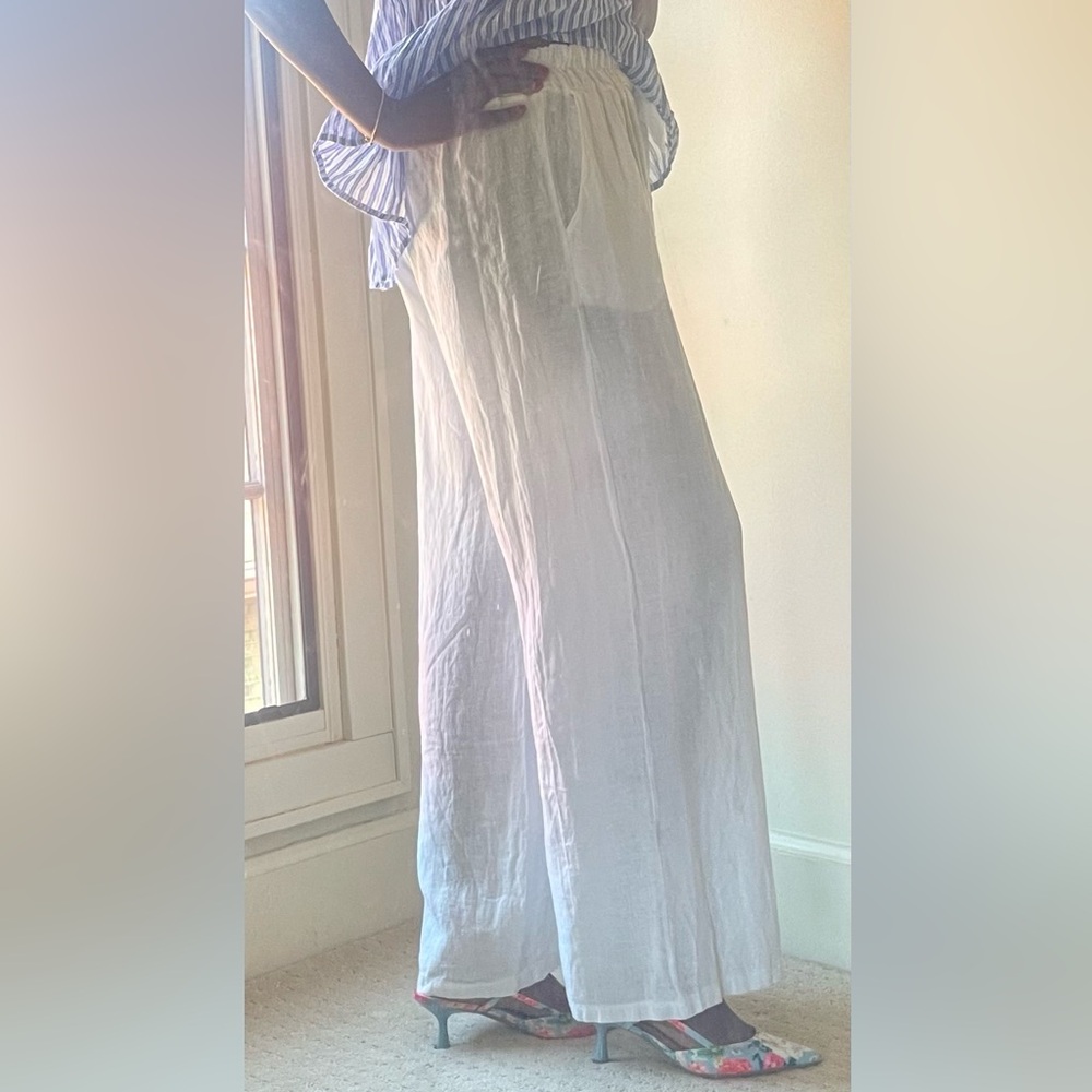 Italian Linen Wide Leg Pant, Blue, Sz.โ Sm/Med Linen & Moore - Picture 9 of 15